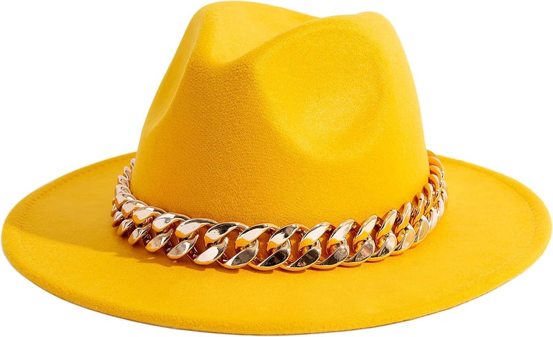 Gossifan Men & Women Belt Buckle Fedora Hat Wide Brim Floppy Panama Hat - Image 1